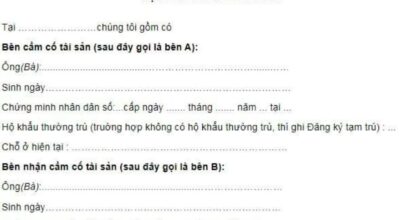 Mẫu Hợp Đồng Cầm Cố Tài Sản Trang 1